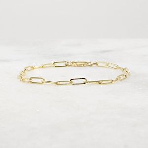 Gold Paper Clip Bracelet, Small Link, Medium Link, 14k Gold Filled, Women, Girlfriend, Mom Gift, Stacking Bracelet