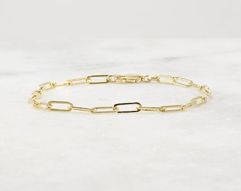 Gold Paper Clip Bracelet, Small Link, Medium Link, 14k Gold Filled, Women, Girlfriend, Mom Gift, Stacking Bracelet