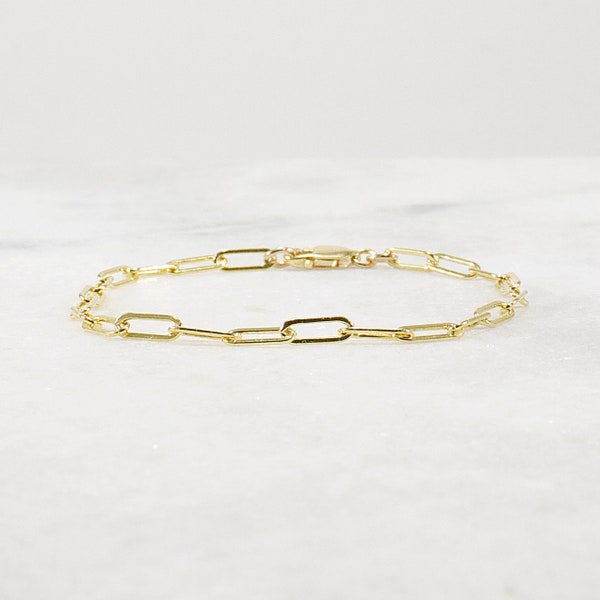 Gold Paper Clip Bracelet, Small Link, Medium Link, 14k Gold Filled, Women, Girlfriend, Mom Gift, Stacking Bracelet