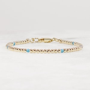 Gold and Apatite Bracelet, 14k Gold Filled, Neon Blue Apatite, Sterling Silver, 14k Rose Gold Filled, Bead Bracelet 2.5mm