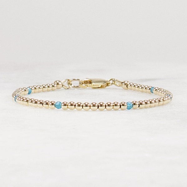 Gold and Apatite Bracelet, 14k Gold Filled, Neon Blue Apatite, Sterling Silver, 14k Rose Gold Filled, Bead Bracelet