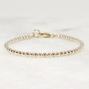 Gold and Silver Bead Bracelet, Two Tone Mixed Metal Bracelet, Dainty Minimalist Stacking Bracelet, Gift for Her