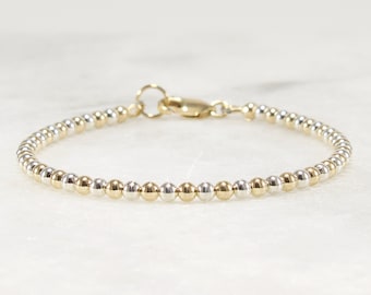 Two-Tone Gold and Sterling Silver Bead Bracelet: Minimalist Stacking Jewelry