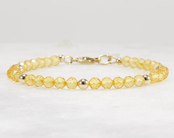 4mm Citrine Bracelet – Faceted Gemstone, 14k Gold Filled, November Birthstone