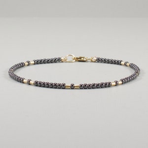 Hematite Bracelet for Women, 14k Gold Filled, Ultra Delicate Bracelet, Tiny Bead Minimal, Handmade, Gift for Her, Unique Gift