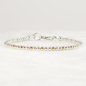 Two Tone Bracelet, Gold and Silver Bead Bracelet, 2.5mm, Mixed Metal Bracelet, Dainty Minimalist Stacking Bracelet, Gift for Her