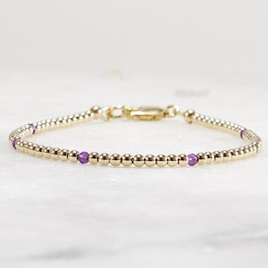 Amethyst Bracelet, 14k Gold Filled, Sterling Silver, Bead Bracelet 2.5mm, February Birthstone, Birthday Gift