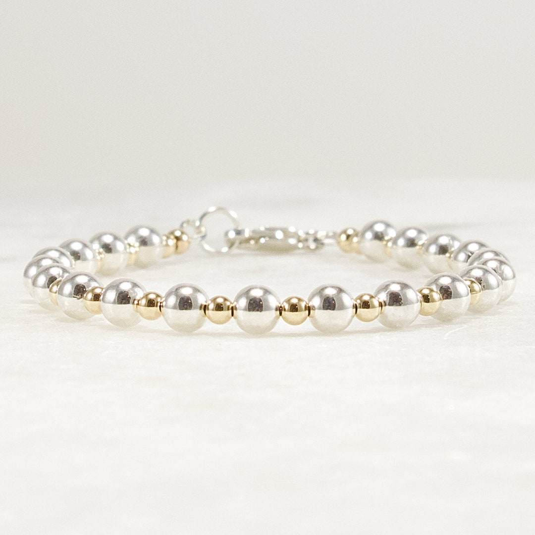 Sterling Silver Bracelet, 14k Gold Filled Accent Beads, 2.5mm GF, 4.5mm ...