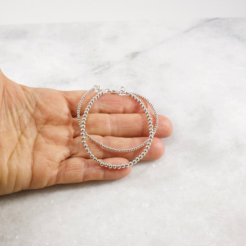 Sterling Silver Bead Bracelet Delicate Stacking 2.0mm or - Etsy