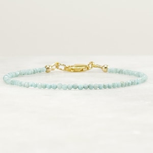 Larimar Bracelet: Tiny Gemstone Bead Stacking Bracelet, Sterling Silver or Gold Filled