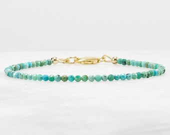 2.5mm Turquoise Bracelet, Dainty Minimal Gemstone, 14k Gold Filled