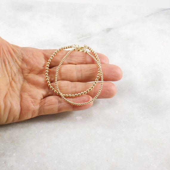 14K Gold Filled Beaded Bracelet, Delicate Stacking – Sass Justine