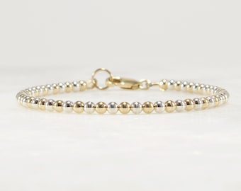 Gold and Sterling Silver Bead Bracelet, Dainty Mixed Metal Jewelry