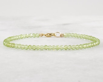 Peridot Bracelet for Women, August Birthstone, Delicate Bracelet, Stacking Bracelet, Skinny Gemstone Bracelets, 14k Gold Filled, Thin Beaded