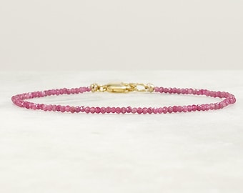 Ruby Bracelet, 2mm Micro Faceted Ruby Gemstone Bracelet, Dainty July Birthstone Jewelry, Gold Filled Rose Gold Sterling Silver