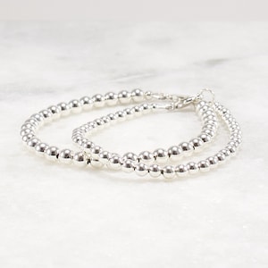 Sterling Silver Bead Bracelet, Chunky Silver Beaded Bracelet, Luxury Bold Stacking Womens Silver Bracelet, 4mm or 5mm