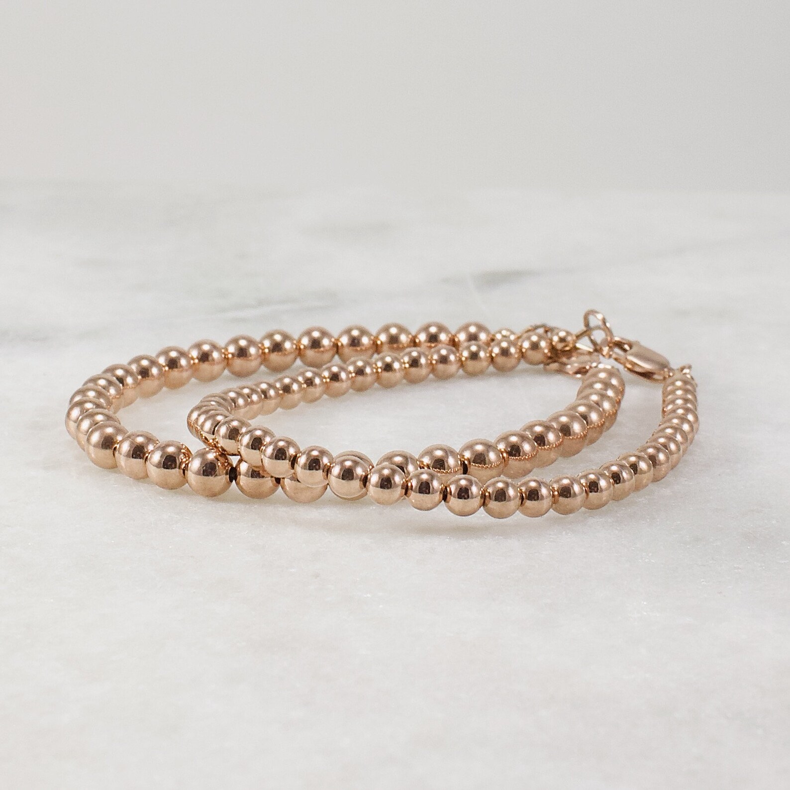 14k Rose Gold Filled Bead Bracelet 3.5mm and 4.5mm Stacking Etsy