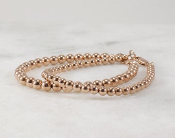 14k Rose Gold Filled Bead Bracelet, 3.5mm and 4.5mm, Stacking