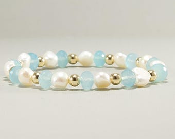 Pearl & Chalcedony Bracelet: 14k Gold Filled, Elegant Bridal Jewelry