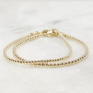 Minimalist 14k Gold Filled Bead Bracelet – 2.5mm or 3mm Beads, Dainty Gold Bracelet, Everyday Layering Jewelry, Handmade Luxe Gift