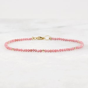 Rhodonite Bracelet, Tiny Bead Bracelet, Small or Large Wrist Size, Pink Layering Minimalist