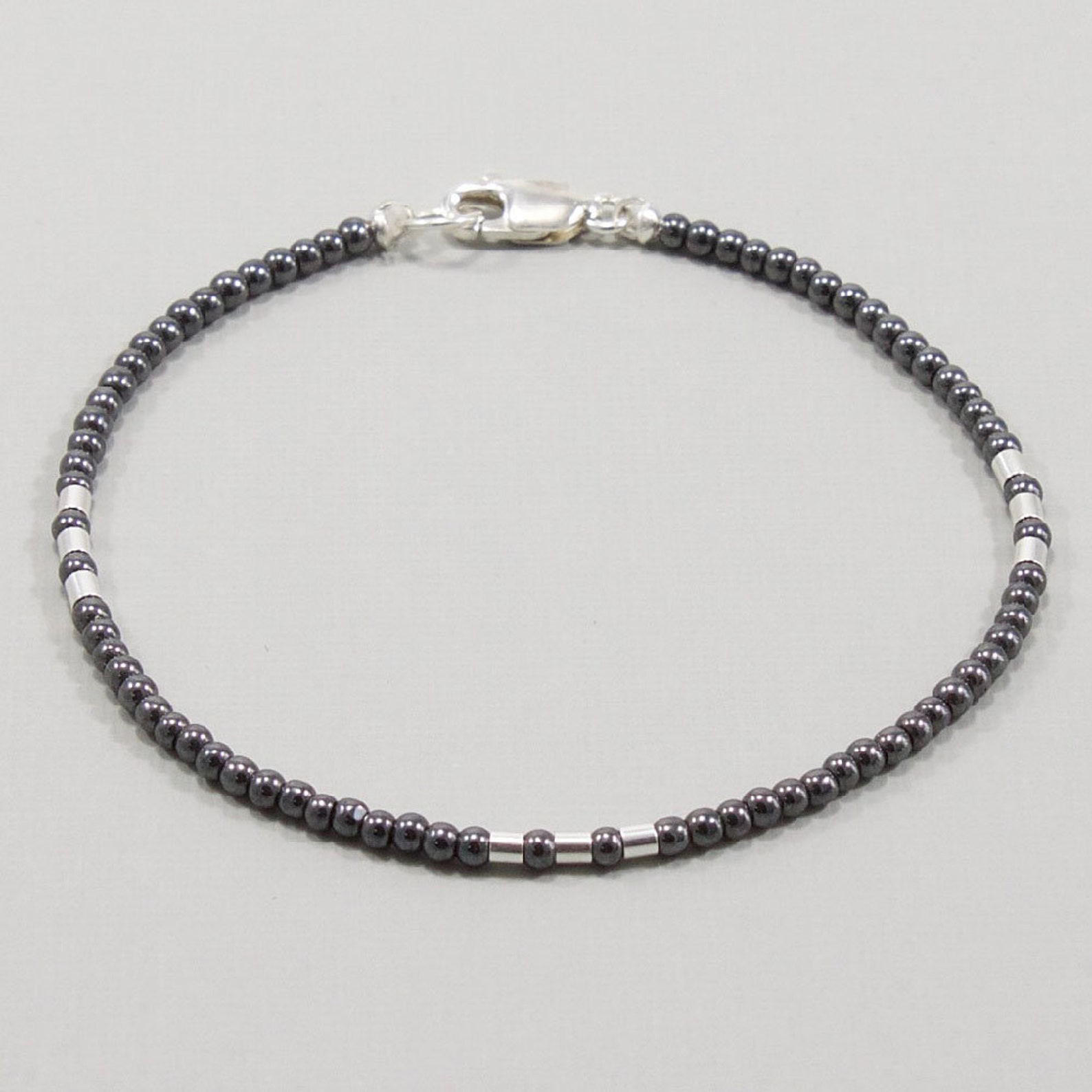 Hematite Bracelet for Women Sterling Silver Ultra Skinny Etsy