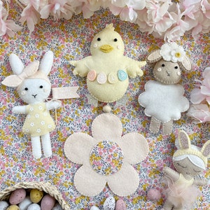 Felt Easter decorations, felt lamb, felt bunny, felt Easter chick, felt daisy, Easter decor, Easter tree decorations