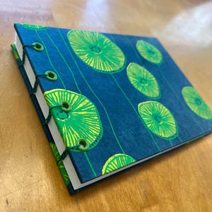 Blue and Green Floral Sketchbok // Handmade Notebook // Coptic Stitch Blank Book // Cute Gift // Flowers