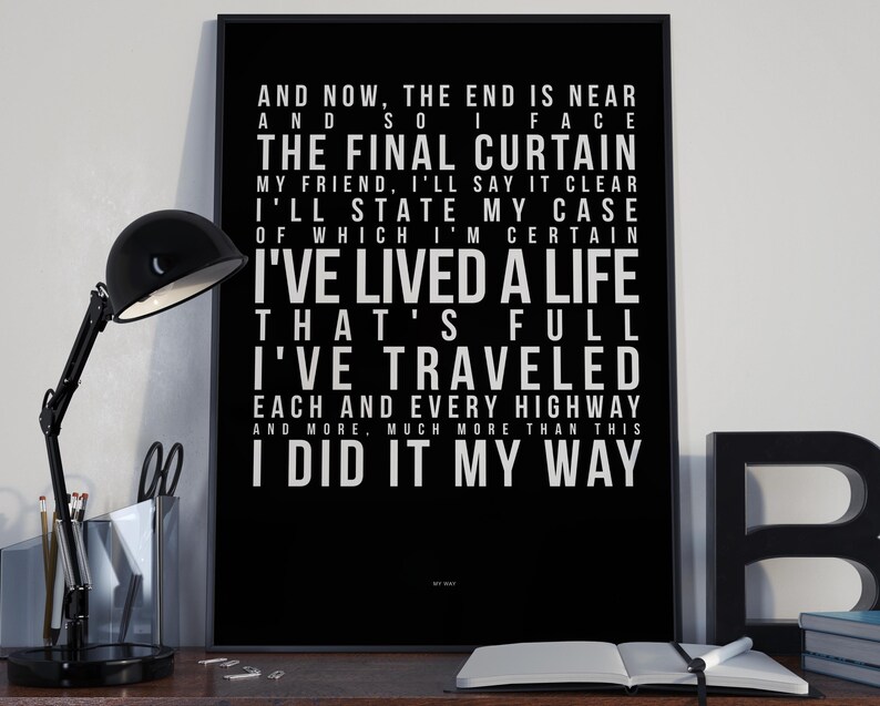 My Way Song Lyrics Typography Frank Sinatra Tribute Etsy