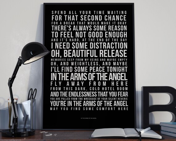In The Arms Of An Angel Song Lyrics Typography Sarah Etsy
