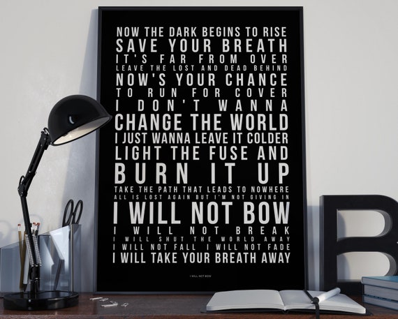 I Will Not Bow Song Lyrics Typography Breaking Benjamin Tribute Printed Music Art Bedroom Office Lounge Home Decor