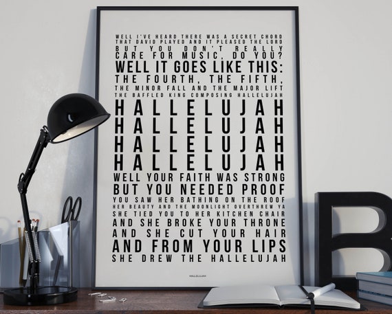 Hallelujah Song Lyrics Typography Leonard Cohen Tribute Etsy