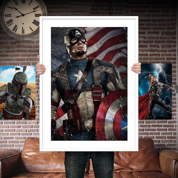 Captain America Printed For The Big Boys Geek Man Cave Nerds Bedroom Office Kids Nursery Superhero Marvel Comics Avengers