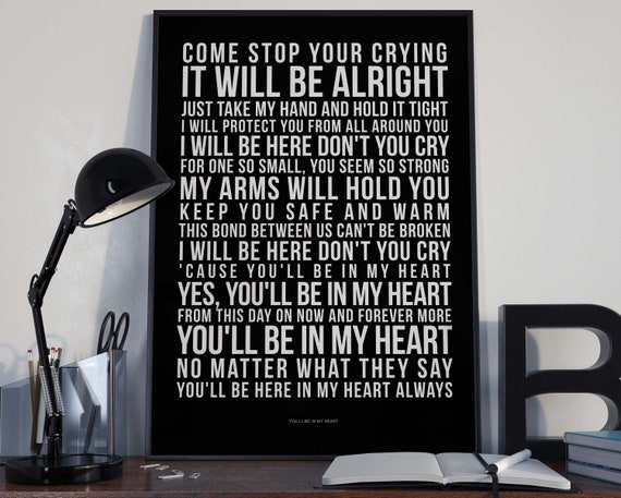 You'll Be In My Heart Song Lyrics Typography Phil | Etsy