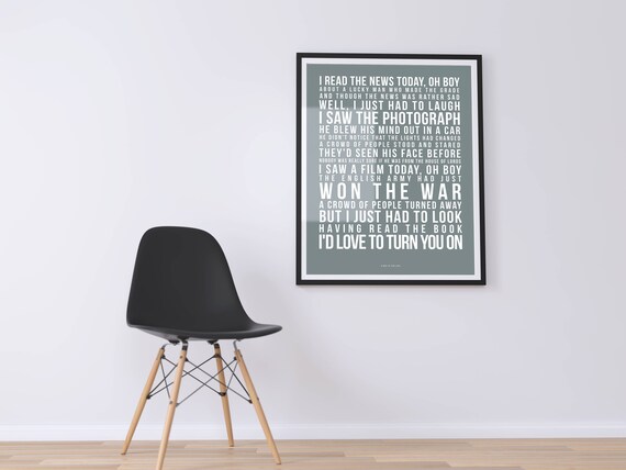 A Day In The Life Song Lyrics Typography The Beatles Tribute Printed Music Art Bedroom Office Old Style Lounge Home Decor