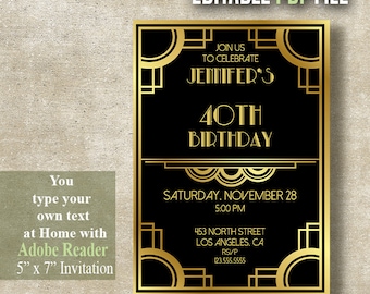 art deco invitations etsy