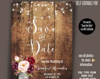 rustic save the date template etsy