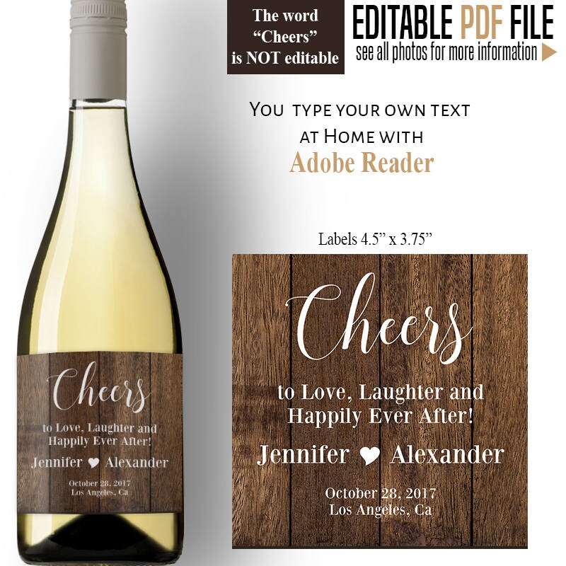printable cheers wine labels editable labels rustic wedding etsy