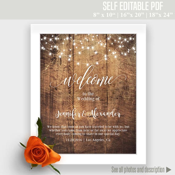 welcome sign rustic wedding template printable wood signs etsy