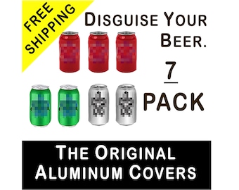 7 Pack Birra Alluminio Can Covers Soda Camo Hide Wrap Sleeves Disguise Golf Beach Fishing A Drinking Games