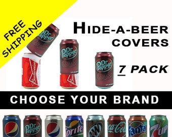 7 PACK Hide A Beer Can Soda Covers Camo Wrap Sleeve Disguise Drinking Game Golf Boating Fishing Tailgating Pool