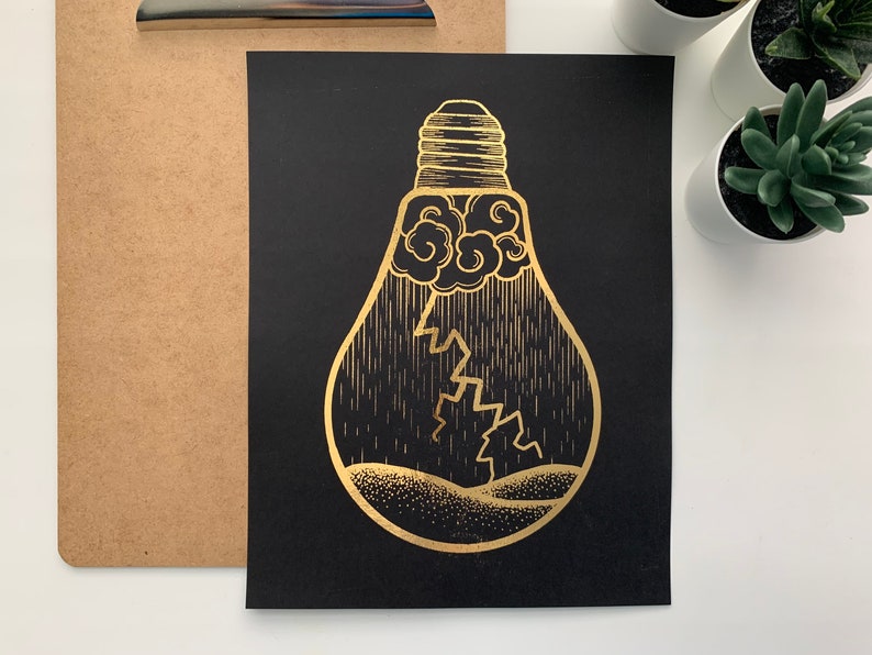 Lightning in a Lightbulb Foil Print