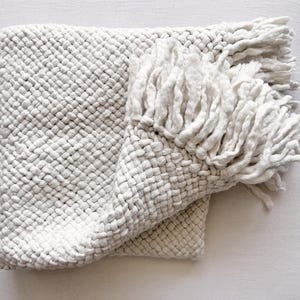 Handwoven Natural WHITE WOOL THROW, handwoven blanket, pure sheep wool throw