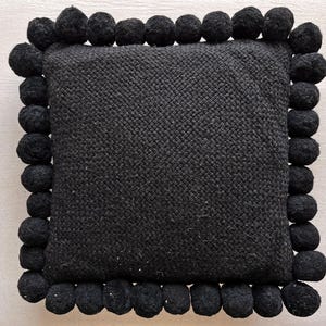 20&quot; Black squared cushion, black pillow, handwoven pillow case, wool cushion