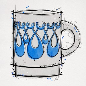 Fire King Vintage Mug Digital Print Watercolor Painting Loops
