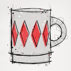 Fire King Vintage Mug Digital Print Watercolor Painting Diamonds