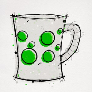Fire King Vintage Mug Digital Print Watercolor Painting Dots