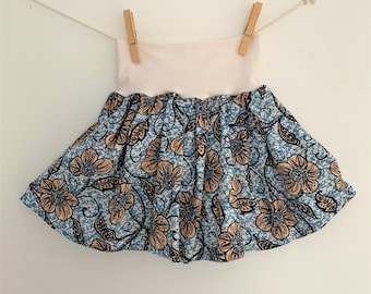 Skirt that turns! Thick cotton style WAX blue and coral / Belt various colors