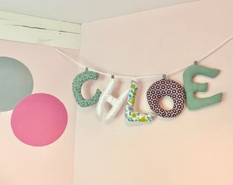Banner, garland first name / letters / words in upholstered fabric