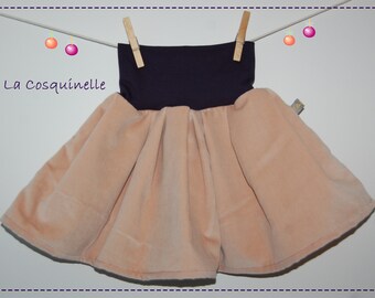 Jupette qui tourne ! Velours saumon / violet foncé T. 2-3 ans